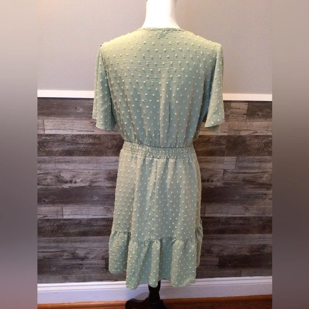 Mint Dot solid V Neck Block Lace Dress XL (0131)